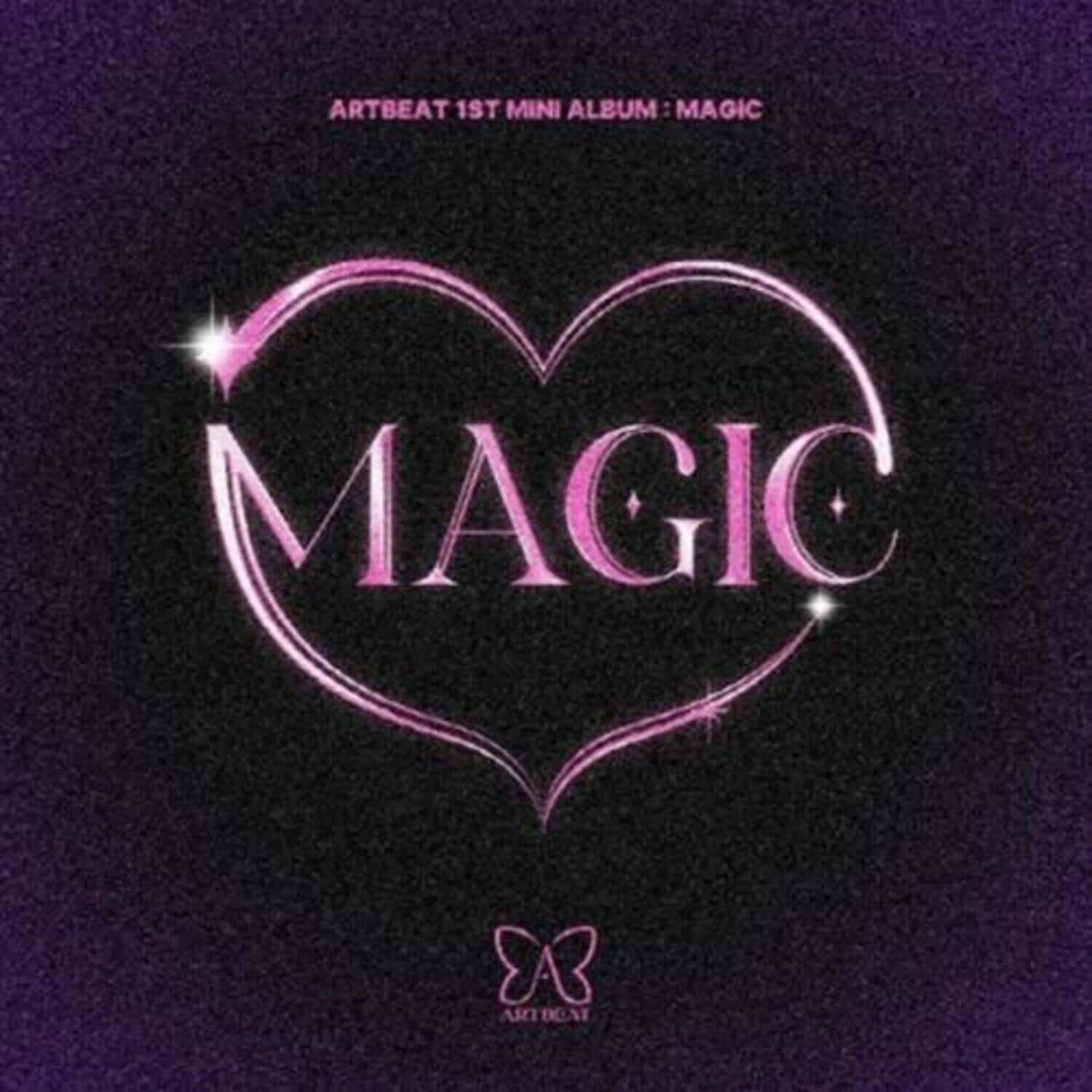 ARTBEAT - ARTBEAT 1st MINI ALBUM [MAGIC] - Album Kpop : pochette violette avec cœur néon et papillon ARTBEAT.