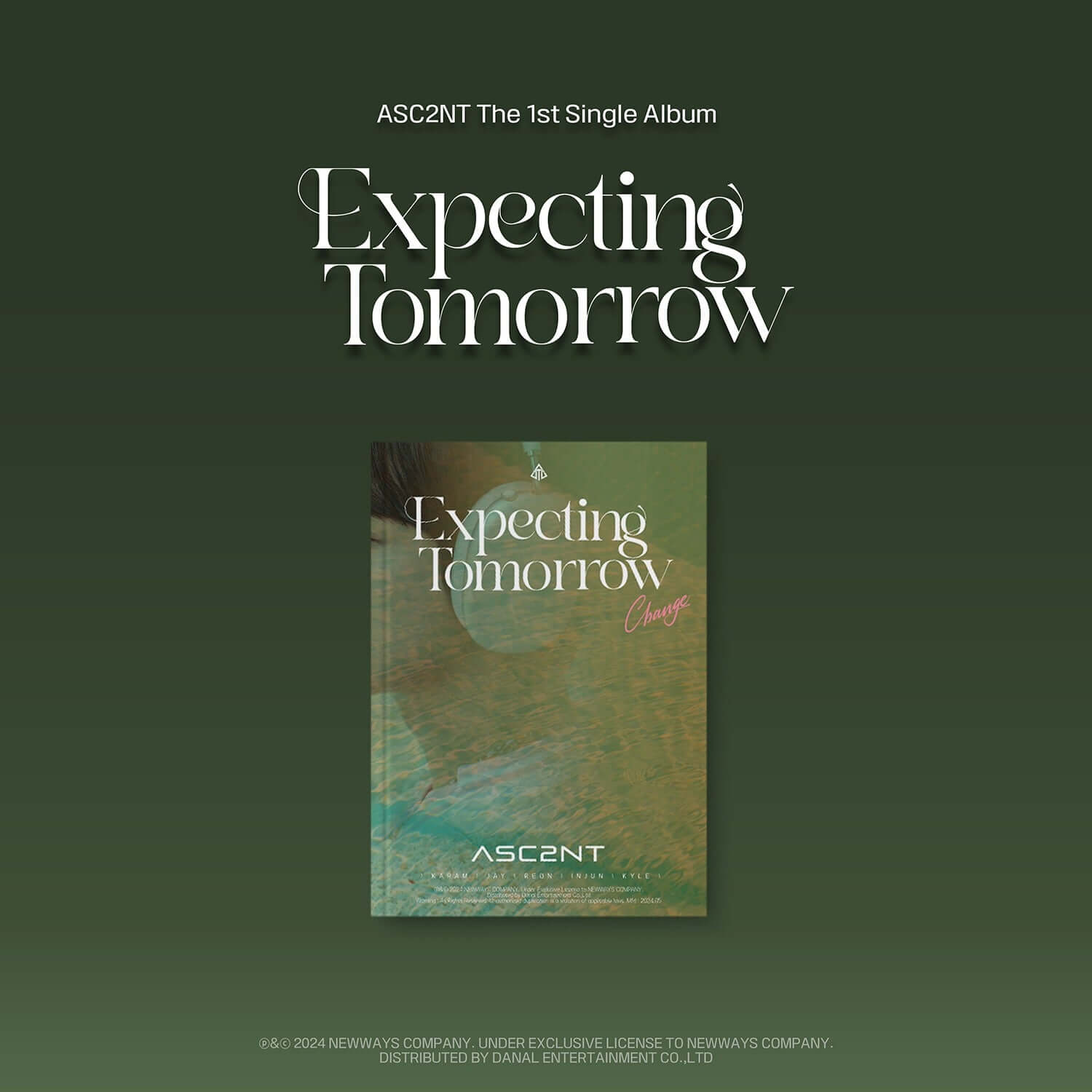 ASC2NT - 1st Single Album (Change VER.) - Album Kpop, couverture “Expecting Tomorrow”, visuel vert et texte typographique
