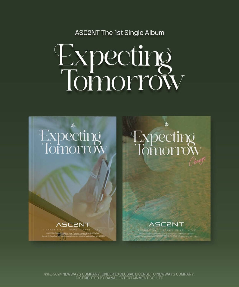 ASC2NT - 1st Single Album (Signal VER. / Change VER) (Set) - Album Kpop, coffrets vert avec deux livrets “Expecting Tomorrow”.