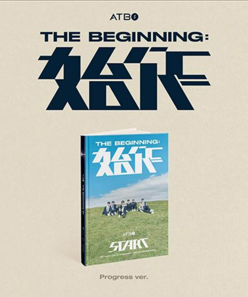 ATBO - 2ND [The Beginning : 始作] (Progress ver.) - Album Kpop : jaquette beige avec texte bleu, packshot du CD du groupe ATBO.