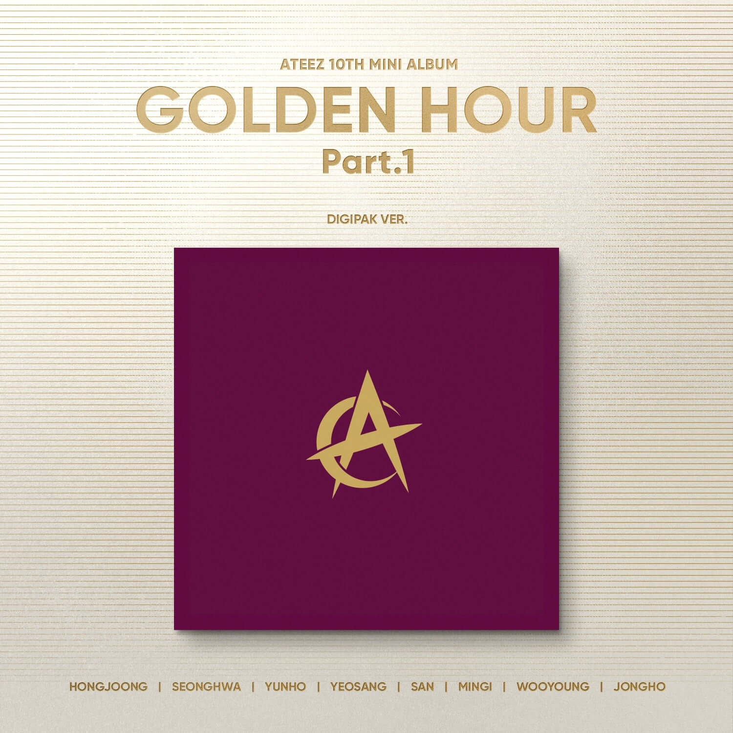 ATEEZ - 10th Album [GOLDEN HOUR : Part.1] (Digipak VER.) (Random) - Album Kpop, couverture violet dorée, digipak ATEEZ
