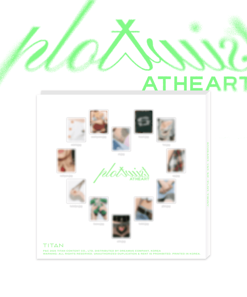 ATHEART - 1st EP [Plot Twist] (Twist Ver.) - Album Kpop : pochette visuelle verte, tracklist en vignettes, ambiance pop twist.