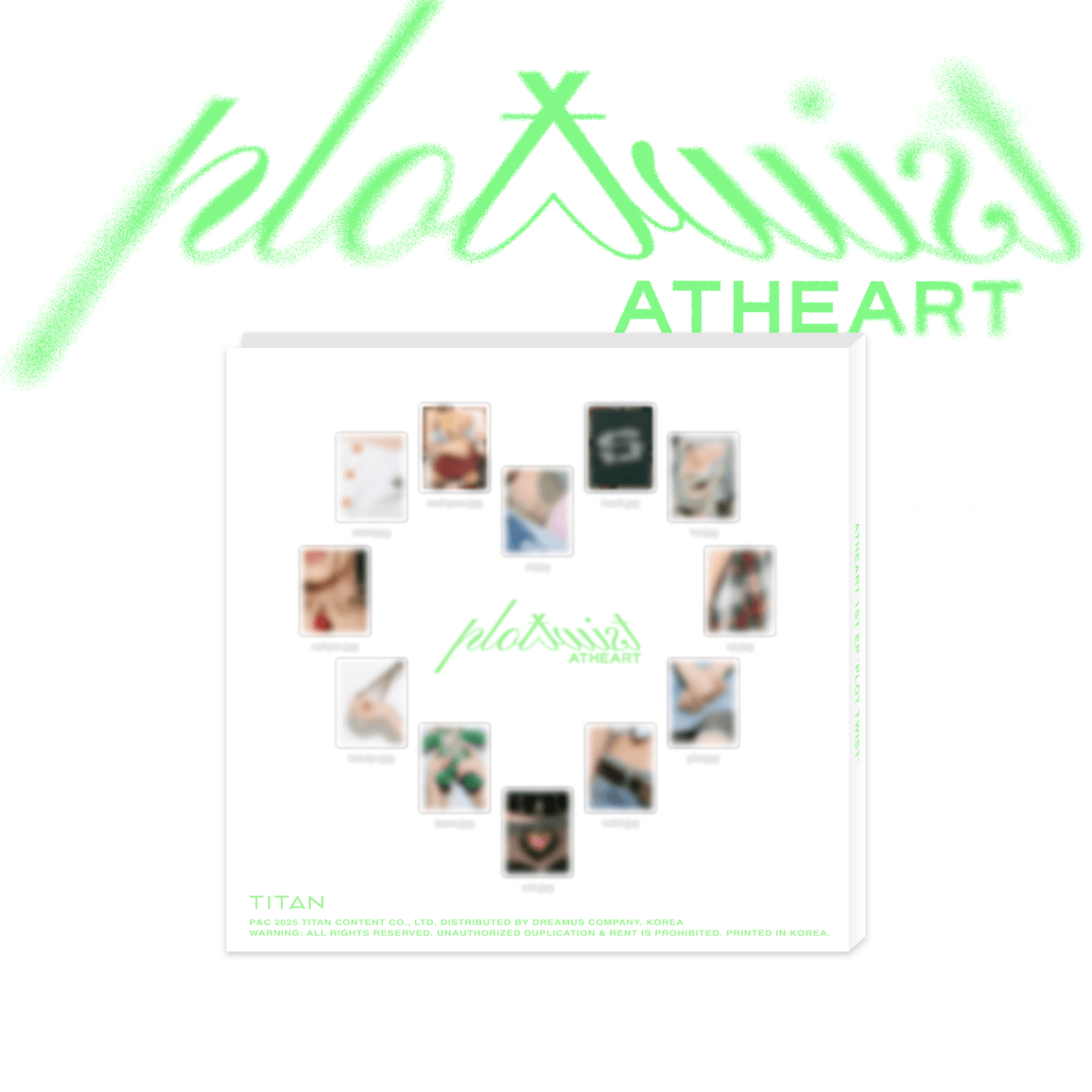 ATHEART - 1st EP [Plot Twist] (Twist Ver.) - Album Kpop : pochette visuelle verte, tracklist en vignettes, ambiance pop twist.