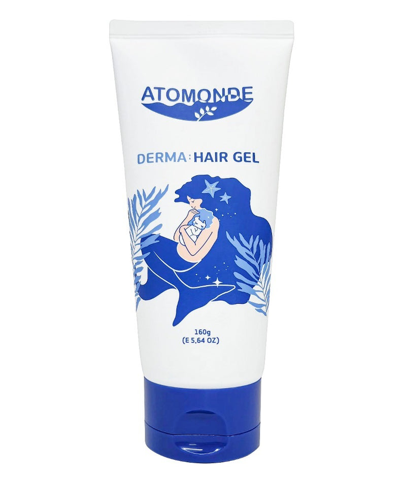 ATOMANDE Derma Hair Gel 160g : tube crème blanc et bleu, marque ATOMANDE, produit coiffant sur fond clair