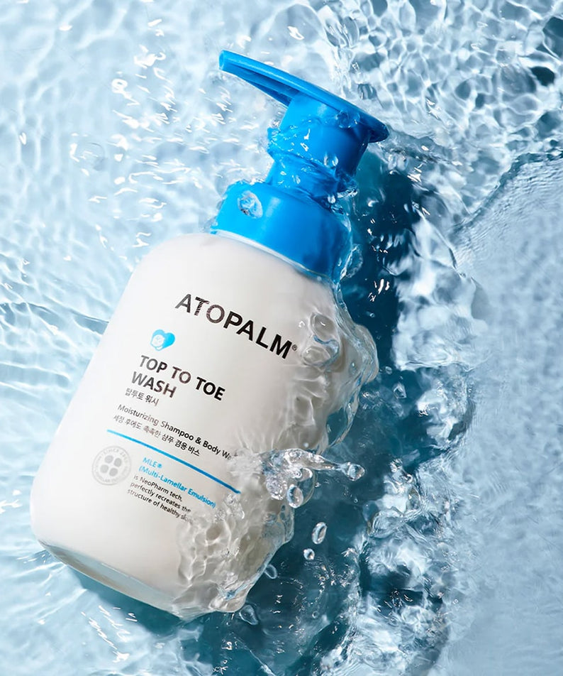ATOPALM Atopalm Top to Toe Wash 460ml + Refill 400ml Set, soin corps dans l'eau, hydratant, flacon design moderne