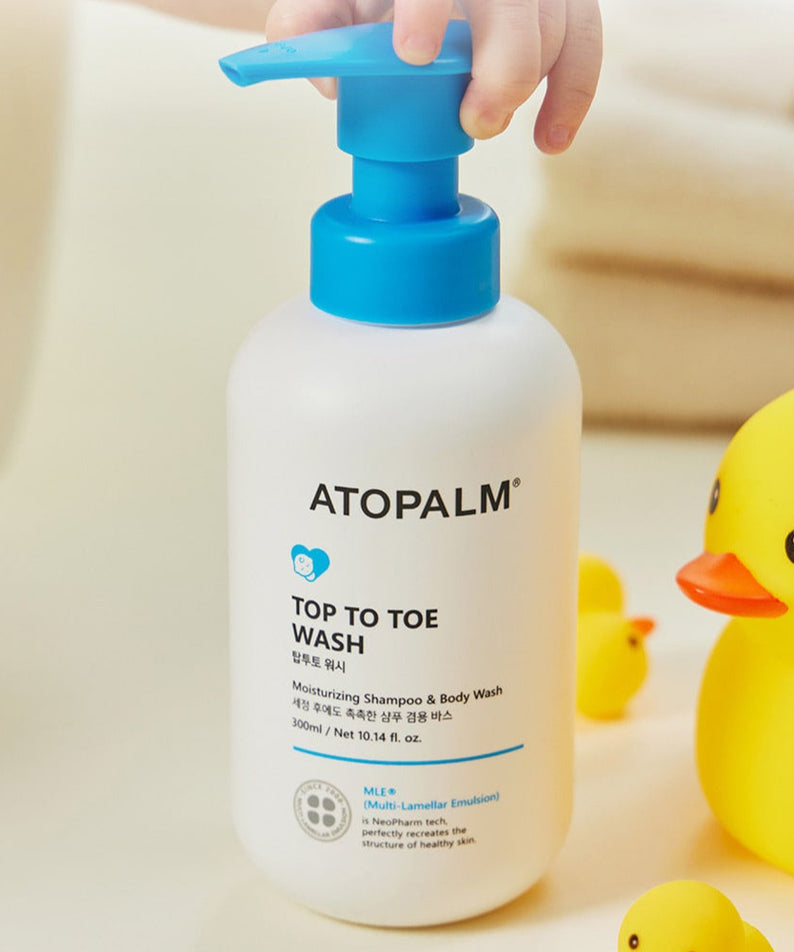 ATOPALM Atopalm Top to Toe Wash 460ml + Refill 400ml Set avec canard en plastique jaune, 138 caractères