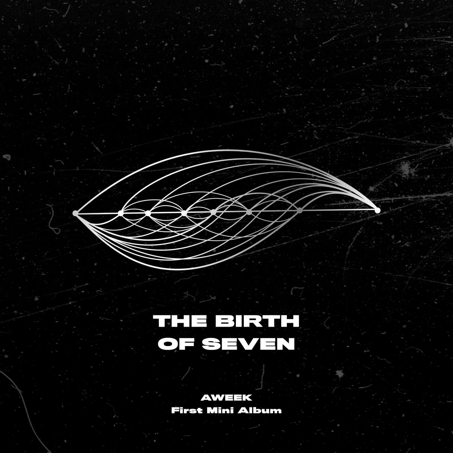 AWEEK - THE BIRTH OF SEVEN (1ST ) - Album Kpop : cover noire avec logo filaments et texte THE BIRTH OF SEVEN