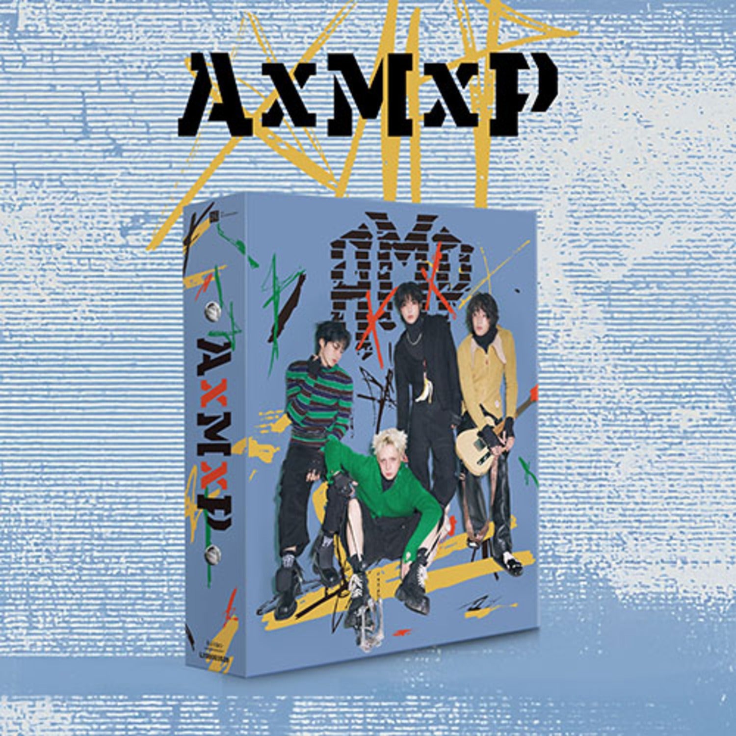 AXMXP - 1ST MINI [Amplify My Way] (QUIET ver.) - Album Kpop AXMXP, pochette avec groupe sur fond bleu/grunge.