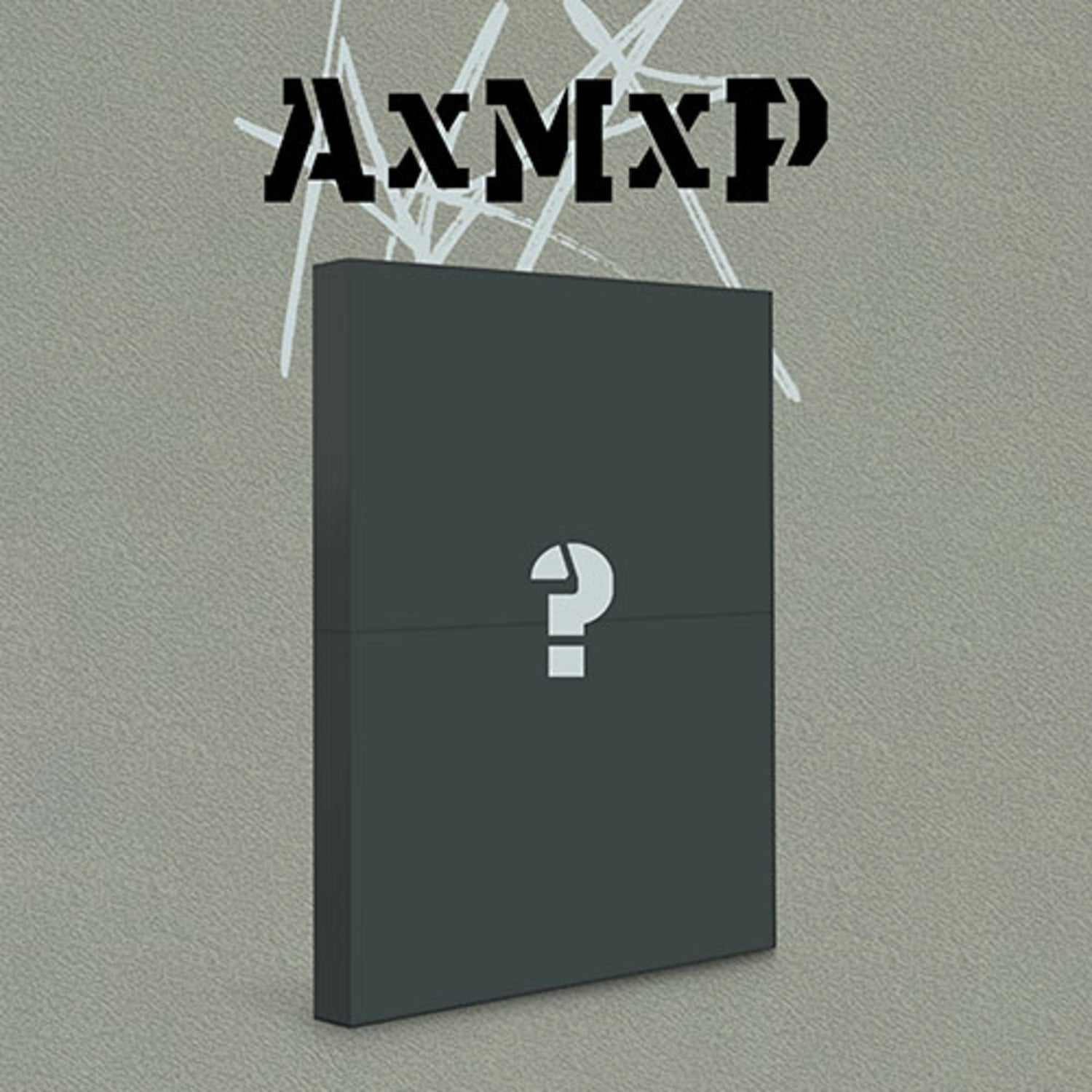 AXMXP - 1ST MINI [Amplify My Way] (ROUTE ver.) - Album Kpop : pochette noire “?” sur fond gris, esthétique AXMXP