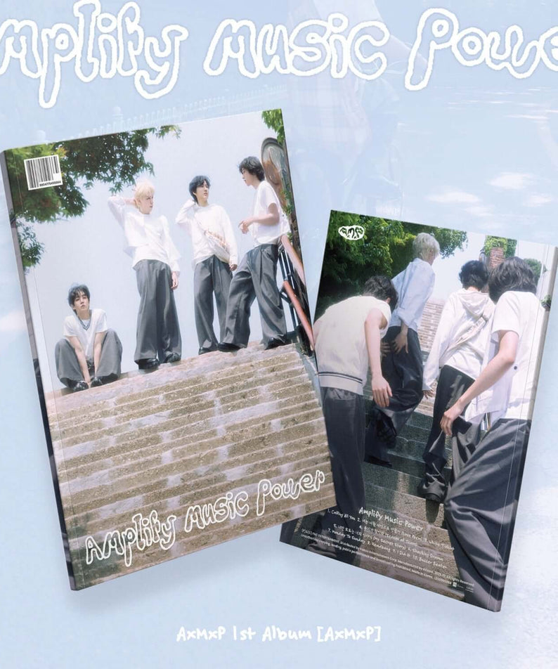 AXMXP - 1st Album [AxMxP] (P ver.) - Album Kpop : visuel du pack avec photos du groupe, concept “Amplify Music Power”.