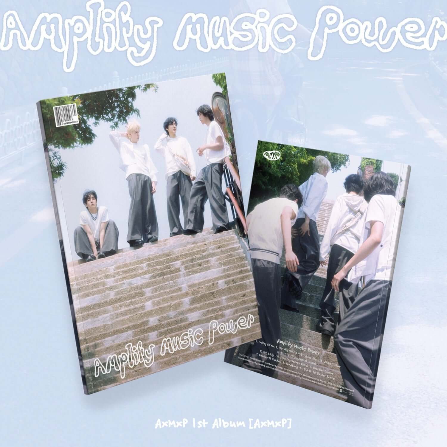 AXMXP - 1st Album [AxMxP] (P ver.) - Album Kpop : visuel du pack avec photos du groupe, concept “Amplify Music Power”.