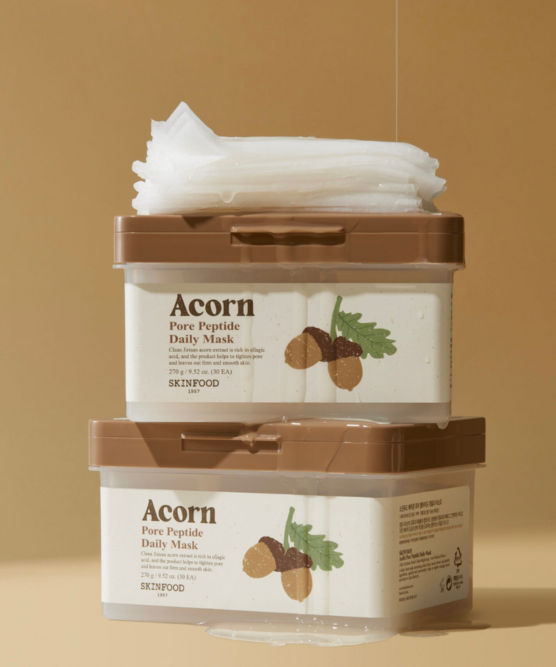 SKINFOOD Acorn Pore Peptide Daily Mask 30p 270g, masques crème beige sur fond beige, marque SKINFOOD, photo produit