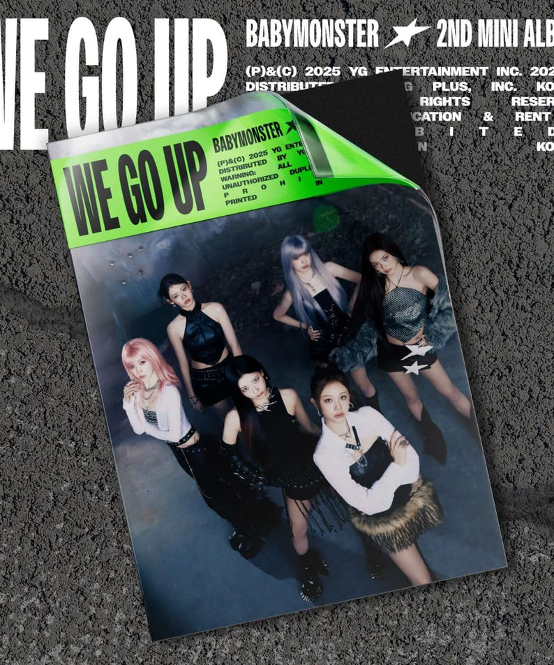BABYMONSTER - 2nd MINI ALBUM [WE GO UP] WE Ver. - Album Kpop : couverture du mini-album avec groupe photo sur fond texte.