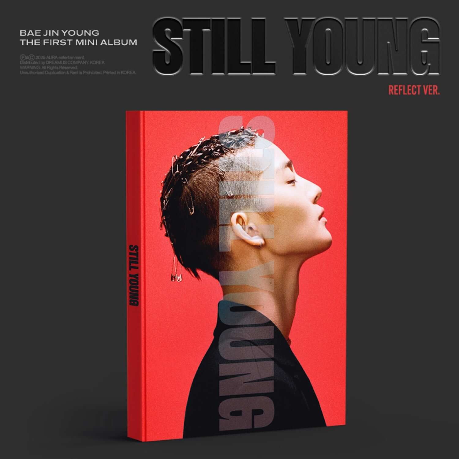 BAE JINYOUNG - 1st Mini Album [STILL YOUNG] (Reflect Ver.) - Album Kpop : pochette rouge avec portrait, style Reflect.