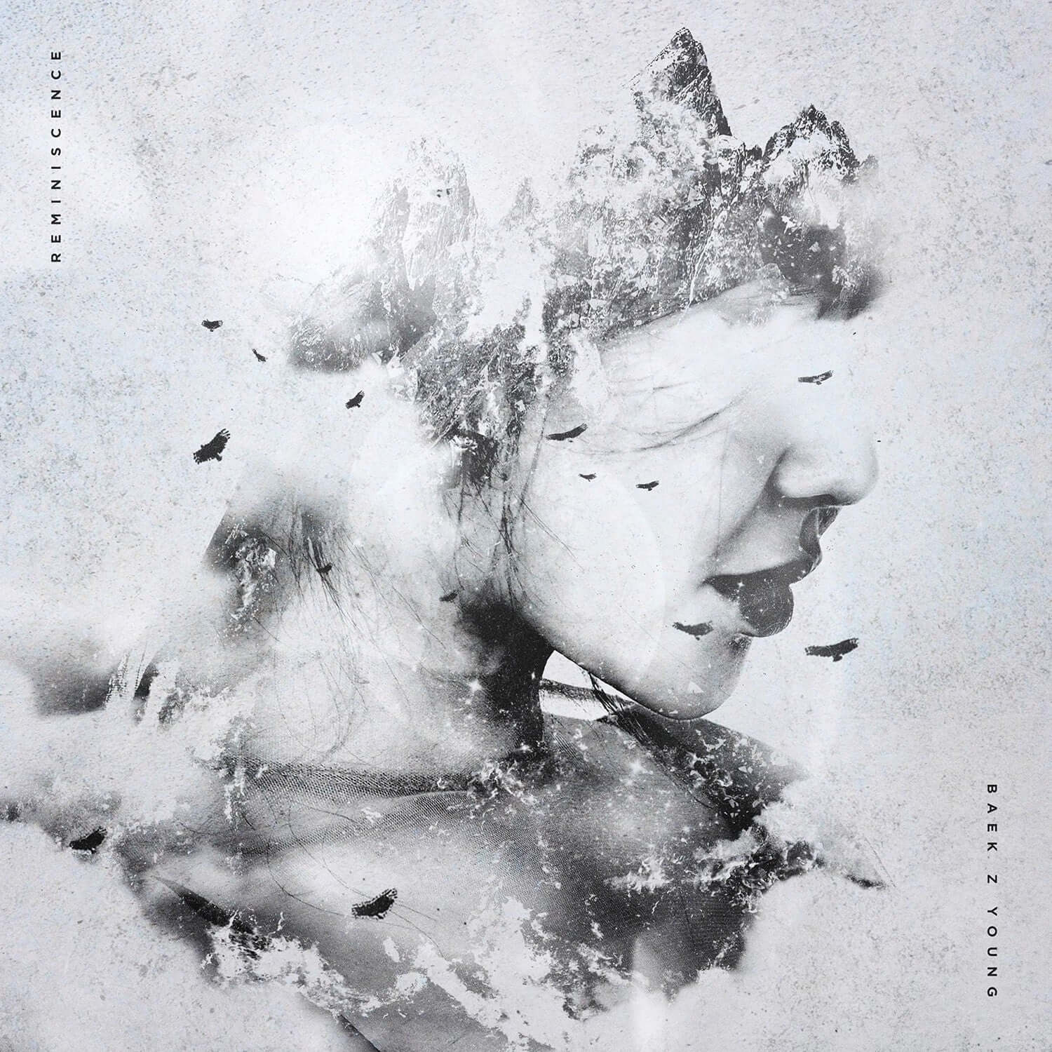 BAEK JIYOUNG - [Reminiscence] (Reissue) - Album Kpop : portrait noir et blanc avec particules, cover artistique de Baek Jiyoung.