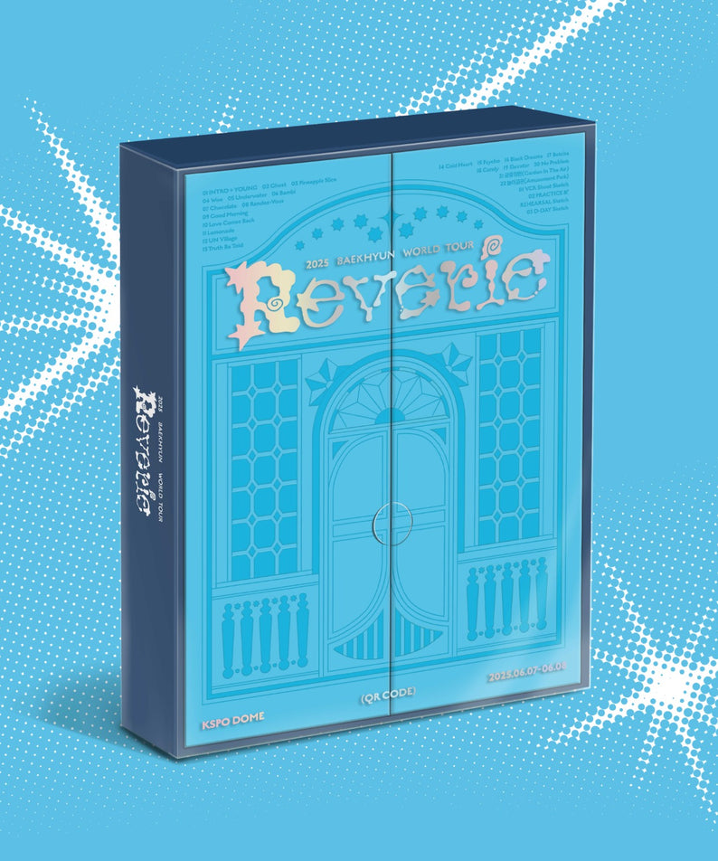 BAEKHYUN - 2025 BAEKHYUN WORLD TOUR [Reverie] in SEOUL (QR CODE) - Album Kpop, boîte officielle, QR code visible, bleu