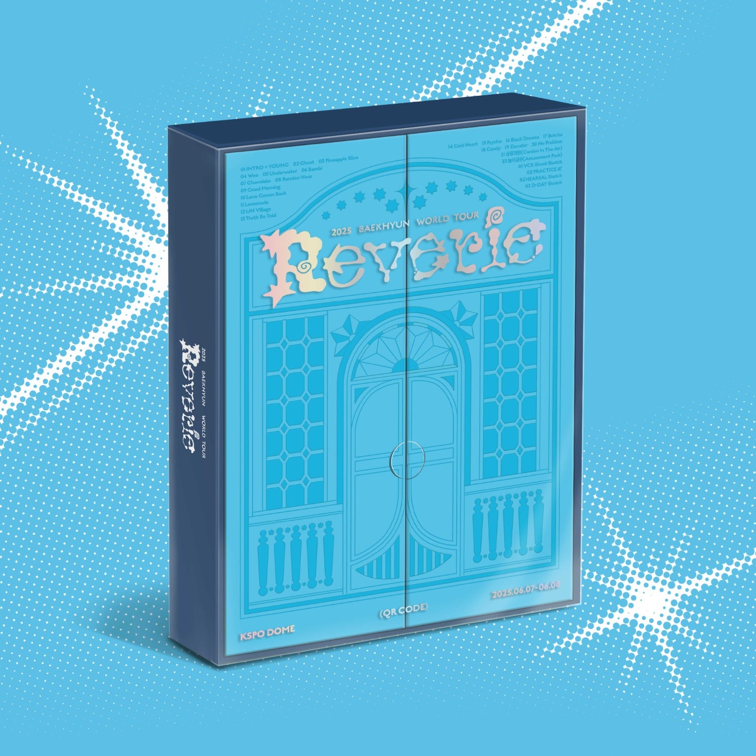 BAEKHYUN - 2025 BAEKHYUN WORLD TOUR [Reverie] in SEOUL (QR CODE) - Album Kpop, boîte officielle, QR code visible, bleu