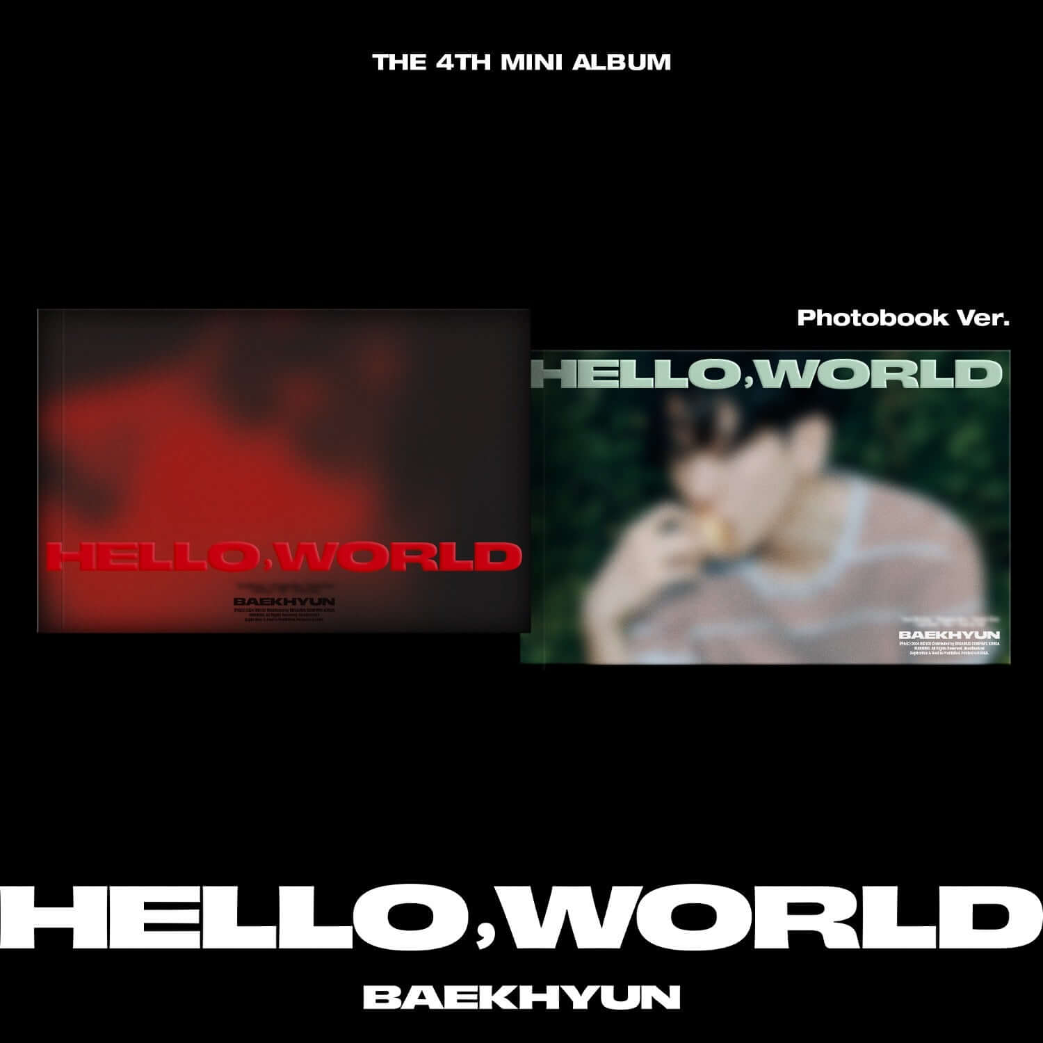 BAEKHYUN - 4th Album [Hello, World] (Photobook Ver.) (Random) - Album Kpop, couverture photobook Hello, World rouge/vert, fanart.