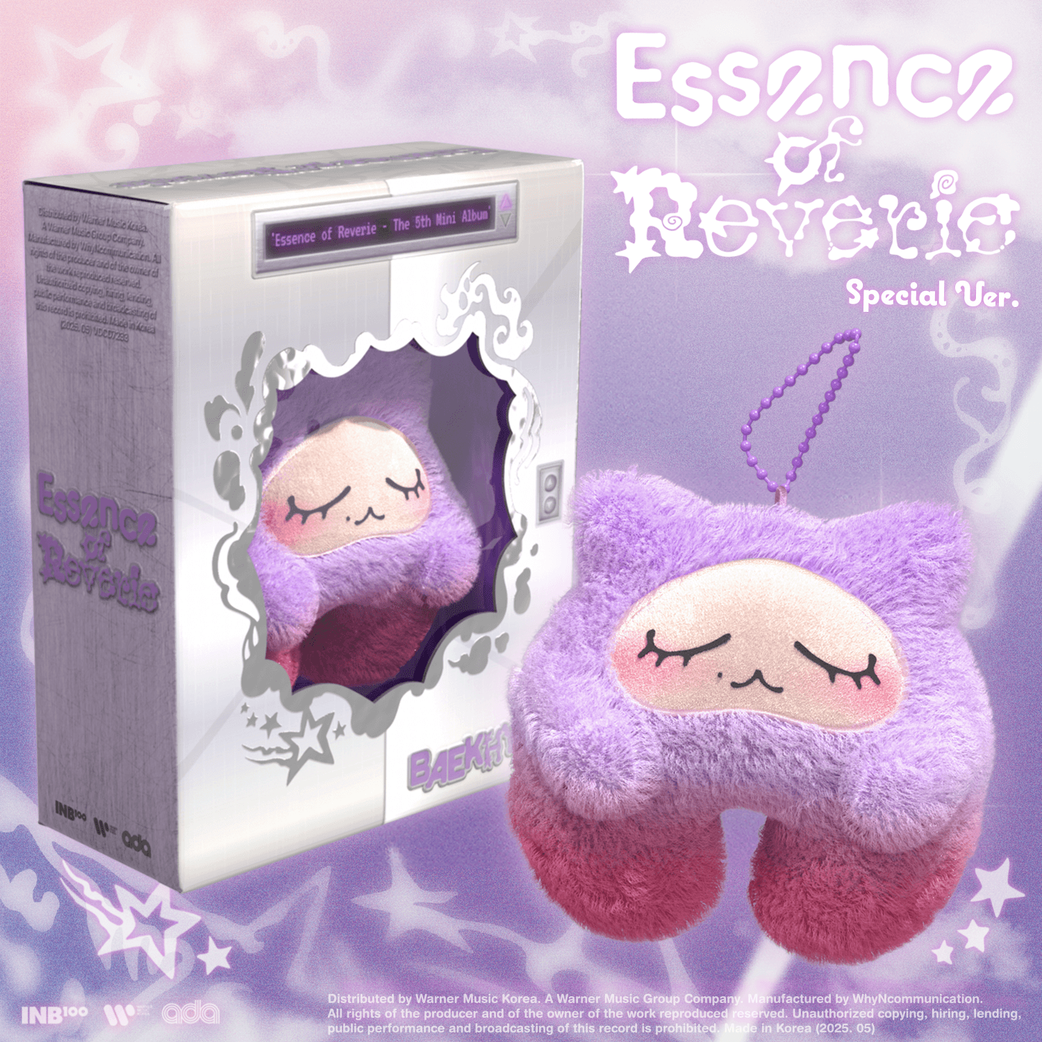 BAEKHYUN - Essence of Reverie – The 5th Mini Album [Special Edition] (Kkuru Jam) : album Kpop, coffret violet avec peluche