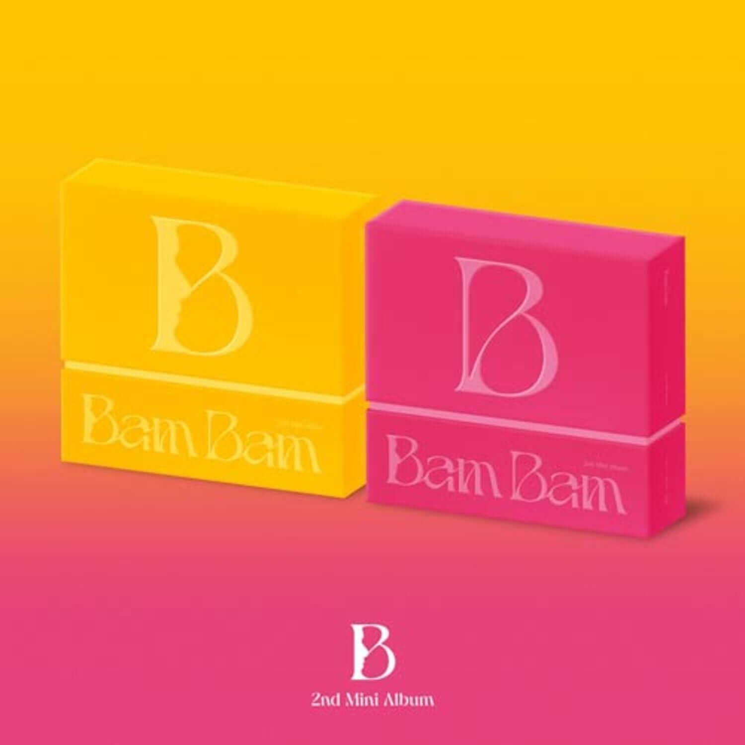 BAMBAM - 2nd Album [B] (SET) - Album Kpop : coffret BAMBAM sur fond rose/orange, deux versions B jaune et B rose