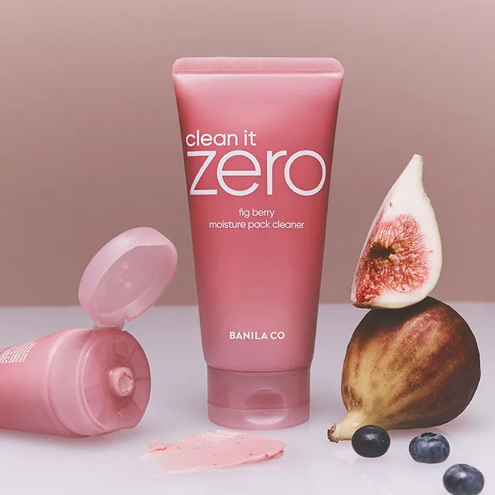 BANILA CO Clean It Zero Figberry Moisture Pack Cleanser 180g de la marque BANILA CO, flacon rose sur fond pastel avec figue