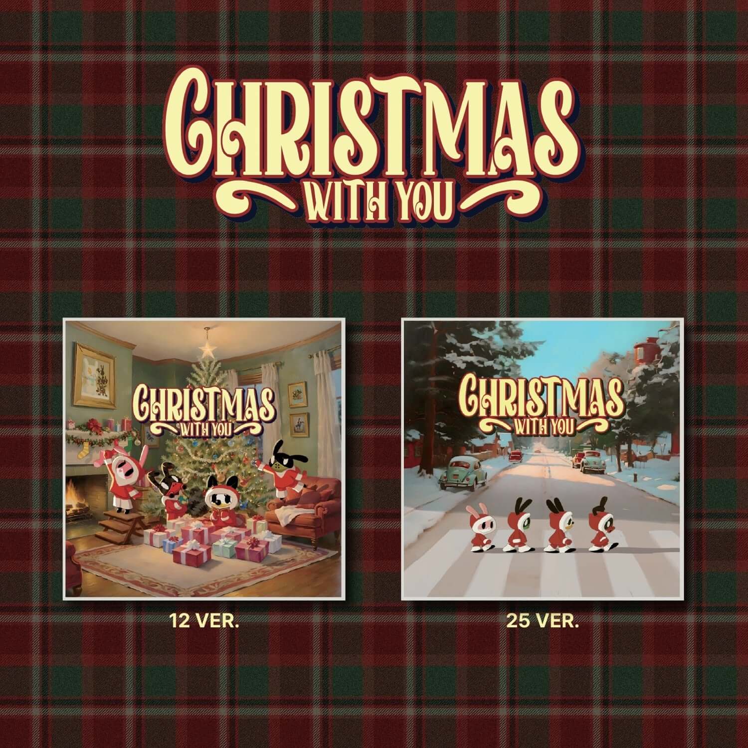 B.A.P (BANG YONGGUK & JUNG DAEHYUN & YOO YOUNGJAE & MOON JONGUP) - Christmas With You (Random 1/2), album Kpop sur fond tartan Noël