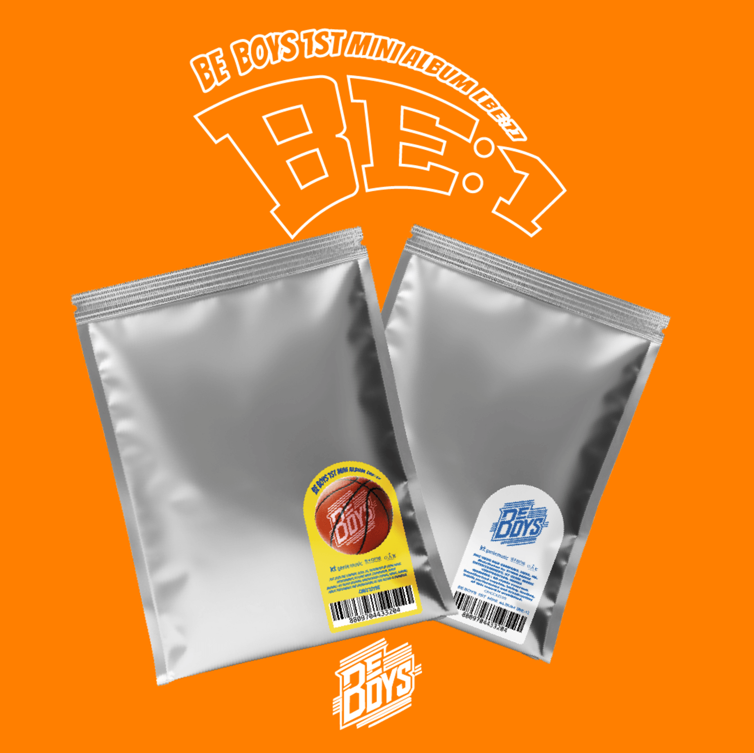 BE BOYS - 1st Mini Album [BE:1] (Random) - Album Kpop : jaquettes et pochettes argent sur fond orange, marque BE BOYS