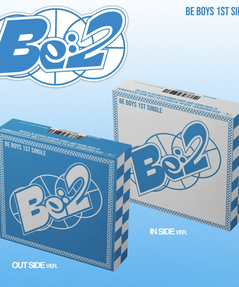 BE BOYS - BE:2 (OUT SIDE ver. / IN SIDE ver.) (Random 1 of 2) : coffrets single 3D, vue produits sur fond bleu
