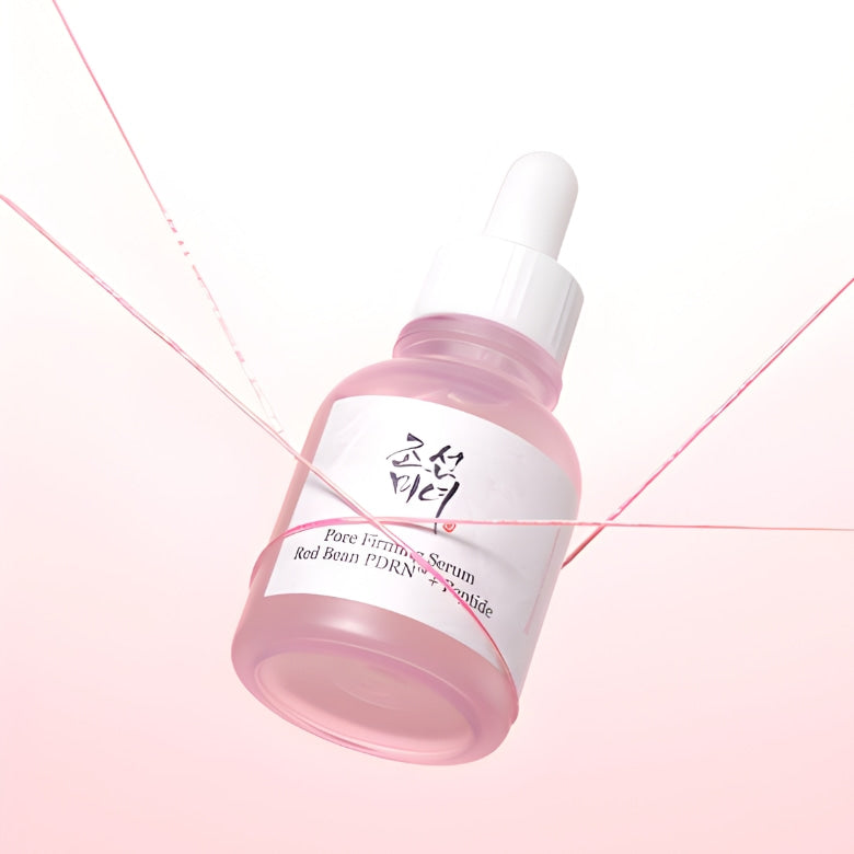 Décris l'image en français en mentionnant le produit, la marque et le contexte visuel: BEAUTY O JOSEON Red Bean PDRN Pore Firming Serum 30mL.