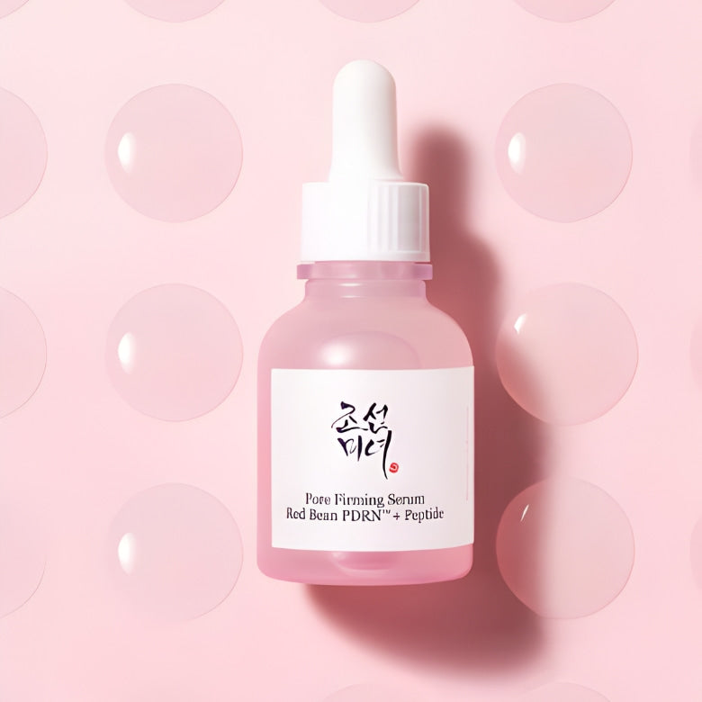 Décris l'image en français en mentionnant le produit, la marque et le contexte visuel : BEAUTY O JOSEON Red Bean PDRN Pore Firming Serum 30mL
