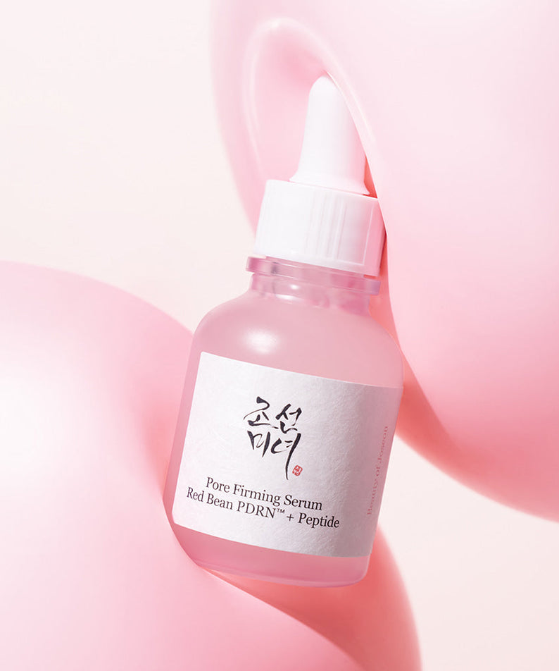 Décris l'image en français en mentionnant le produit, la marque et le contexte visuel : BEAUTY O JOSEON Red Bean PDRN Pore Firming Serum 30mL