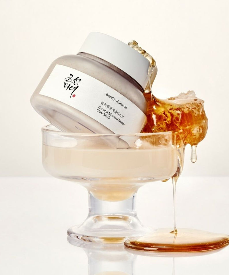 BEAUTY OF JOSEON Ground Rice and Honey Glow Mask 150ml, marque sur masque au miel et riz, packaging sur fond clair