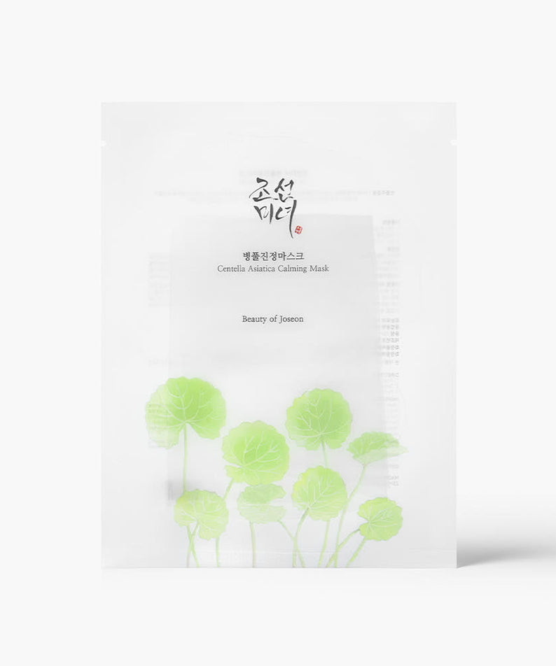 BEAUTY OF JOSEON Centella Asiatica Calming Mask, masque apaisant de la marque, visuel packaging avec fleurs de centella