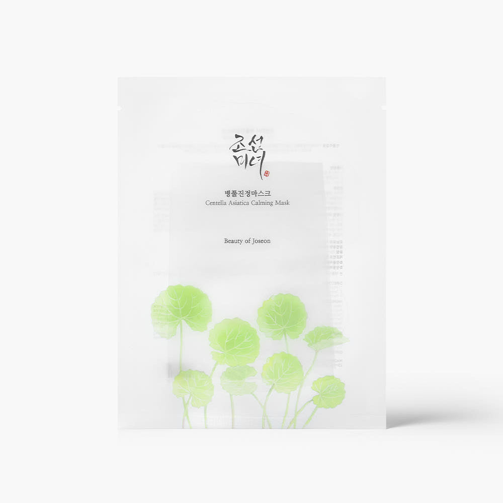 BEAUTY OF JOSEON Centella Asiatica Calming Mask, masque apaisant de la marque, visuel packaging avec fleurs de centella