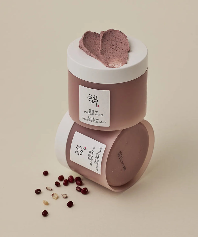 Masque BEAUTY OF JOSEON Red Bean Refrshing Pore Mask 140ml en pots empilés avec grains de haricots rouges