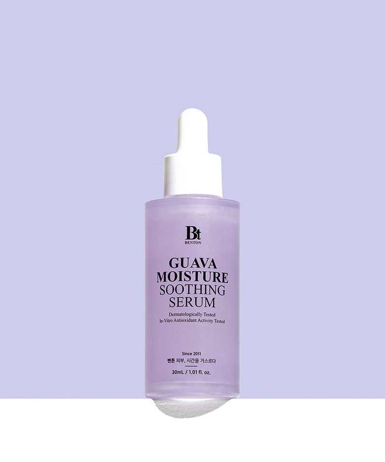 BENTON Guava Moisture Soothing Ampoule PDRN 30ml en flacon violet sur fond clair, visuel produit de la marque