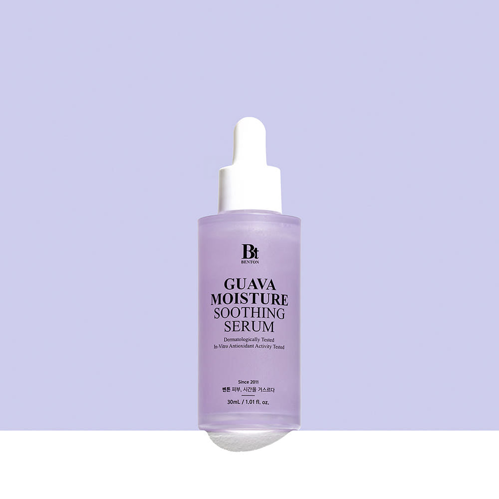 BENTON Guava Moisture Soothing Ampoule PDRN 30ml en flacon violet sur fond clair, visuel produit de la marque