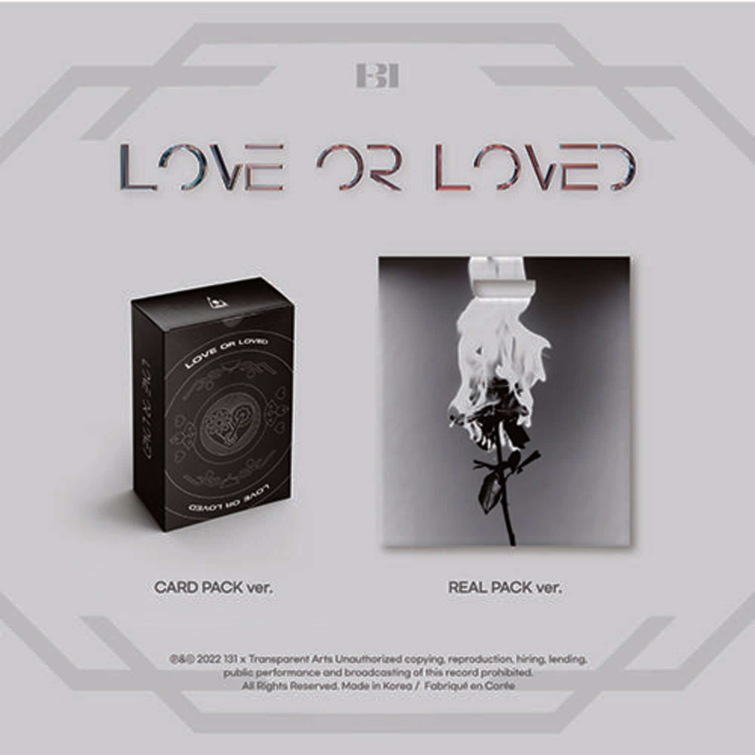 B.I - [Love or Loved Part.1] (Set of 2) - Album Kpop : coffret deux versions, pack card & real, visuel affiche.