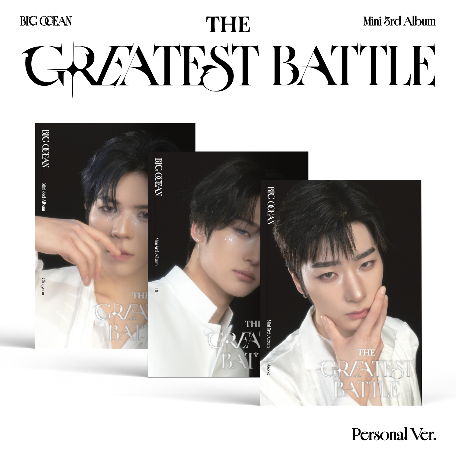 BIG OCEAN - 3rd Mini Album [THE GREATEST BATTLE](Personal Ver.) - Album Kpop, visuel avec trois photos des membres