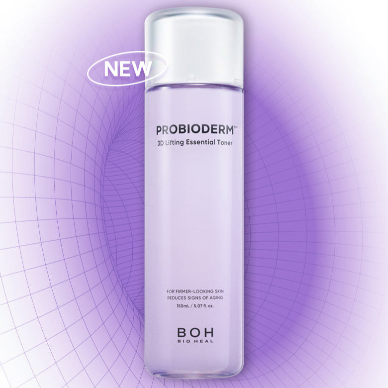 BIO HEAL BOH Probioderm 3D Lifting Essential Toner 150ml, flacon violet sur fond violet, visuel produit skincare
