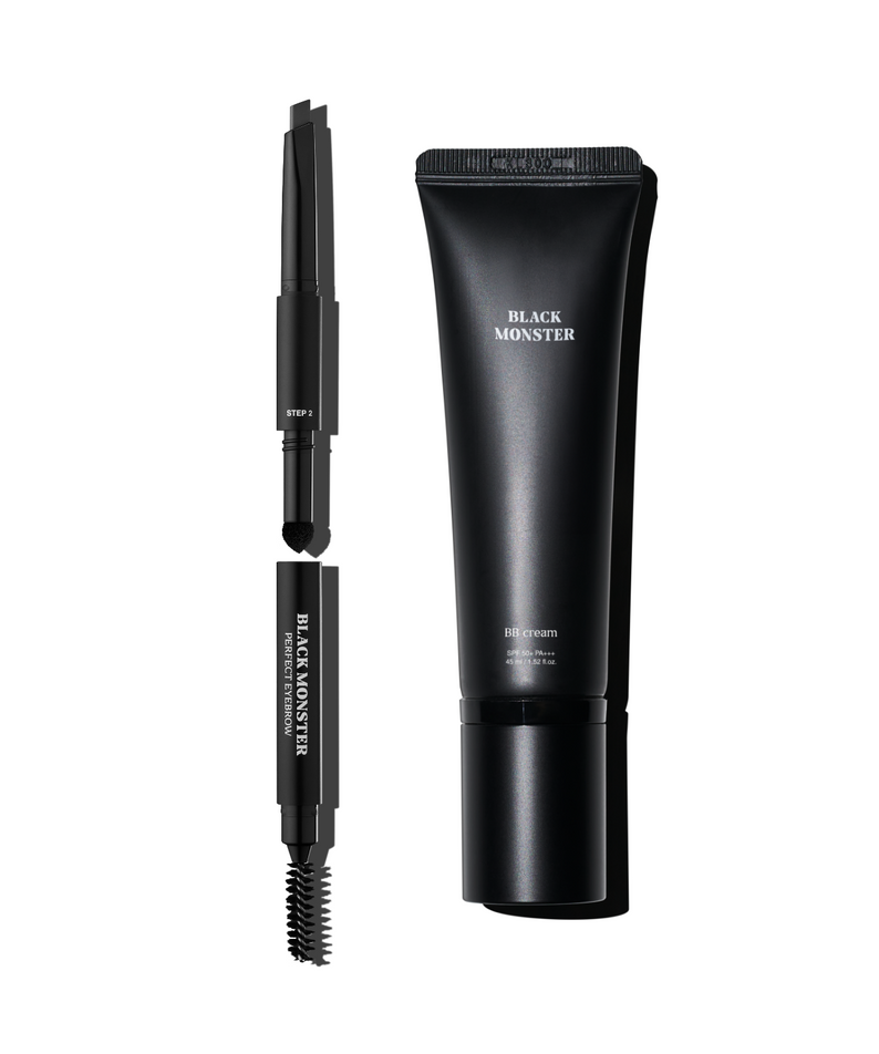 BLACK MONSTER First Impression Set de la marque BLACK MONSTER, crème visage et stylo sur fond blanc.