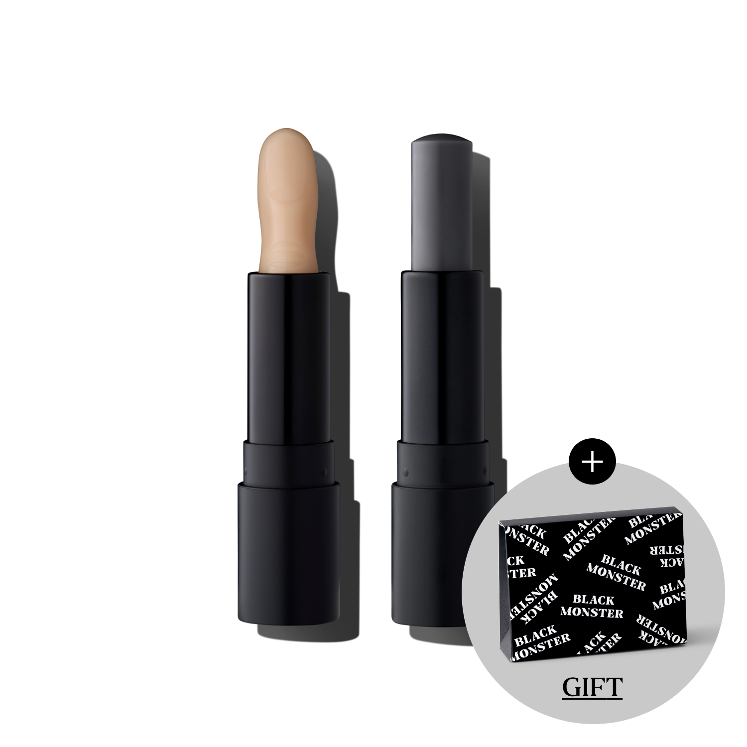 BLACK MONSTER Lip Balm Duo Set, deux sticks lèvres noirs sur fond blanc, marque BLACK MONSTER, duo de baumes.