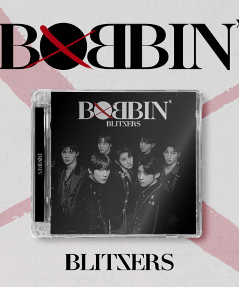 BLITZERS - 1ST SINGLE [BOBBIN] - Album Kpop : pochette du groupe BLITZERS avec CD, titre BLITZERS sur fond rose graphique.