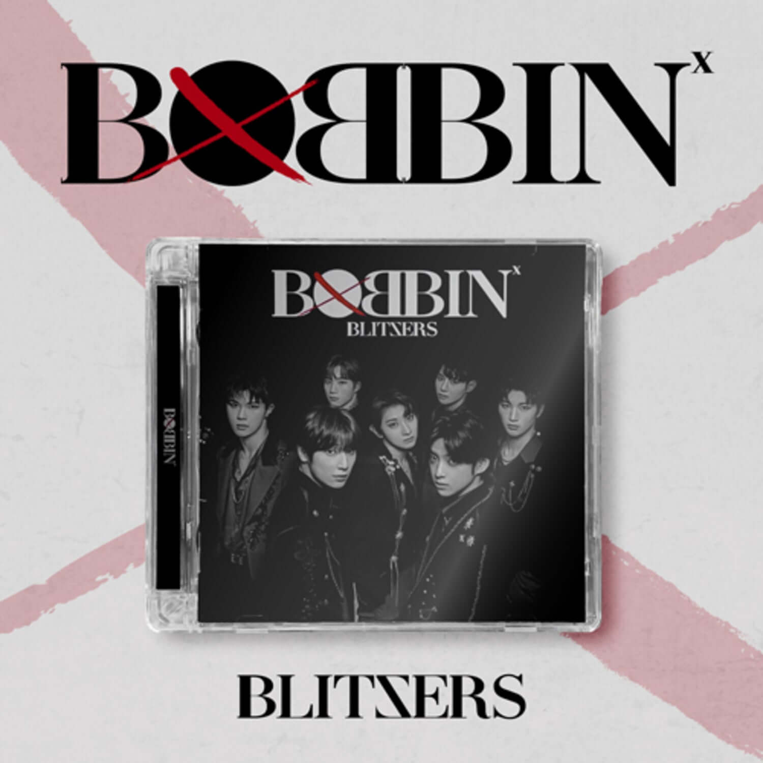 BLITZERS - 1ST SINGLE [BOBBIN] - Album Kpop : pochette du groupe BLITZERS avec CD, titre BLITZERS sur fond rose graphique.