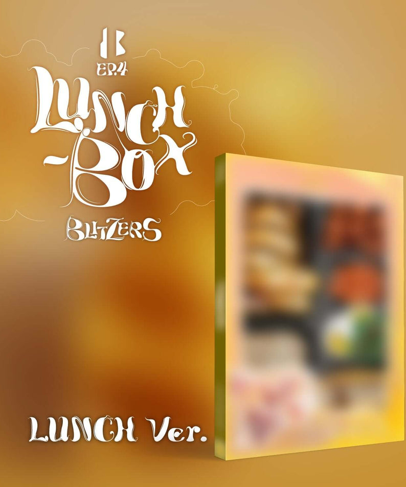 BLITZERS - EP4 [LUNCH-BOX] (LUNCH ver.) - Album Kpop : visuel packaging BLITZERS, fond orange, photo floue du coffret.