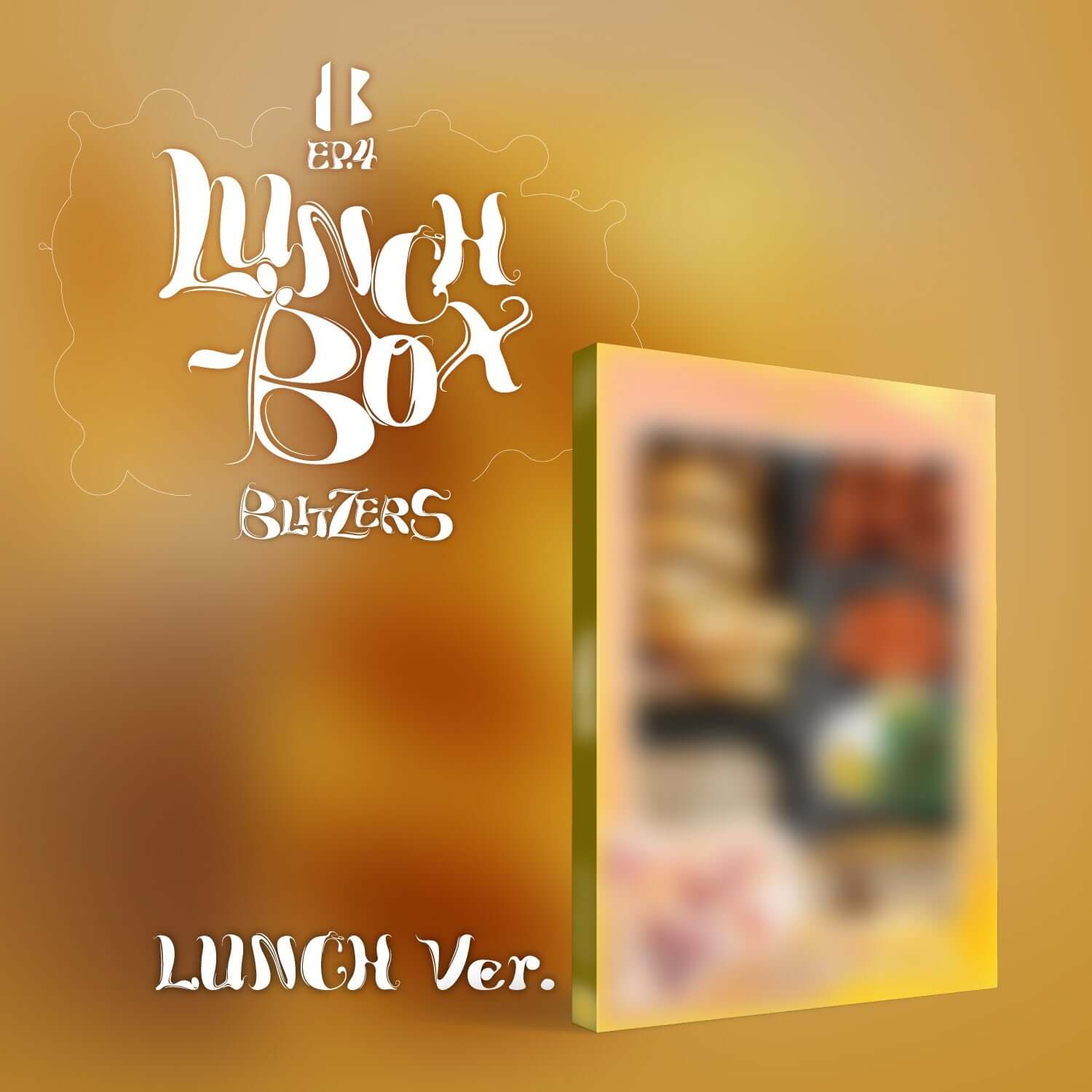 BLITZERS - EP4 [LUNCH-BOX] (LUNCH ver.) - Album Kpop : visuel packaging BLITZERS, fond orange, photo floue du coffret.