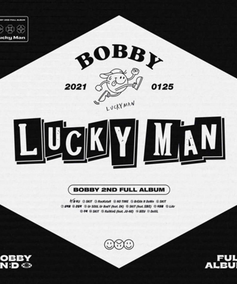 BOBBY - BOBBY 2nd FULL ALBUM [LUCKY MAN] _ A ver. - Album Kpop : pochette visuelle noire Lucky Man avec logo Bobby.