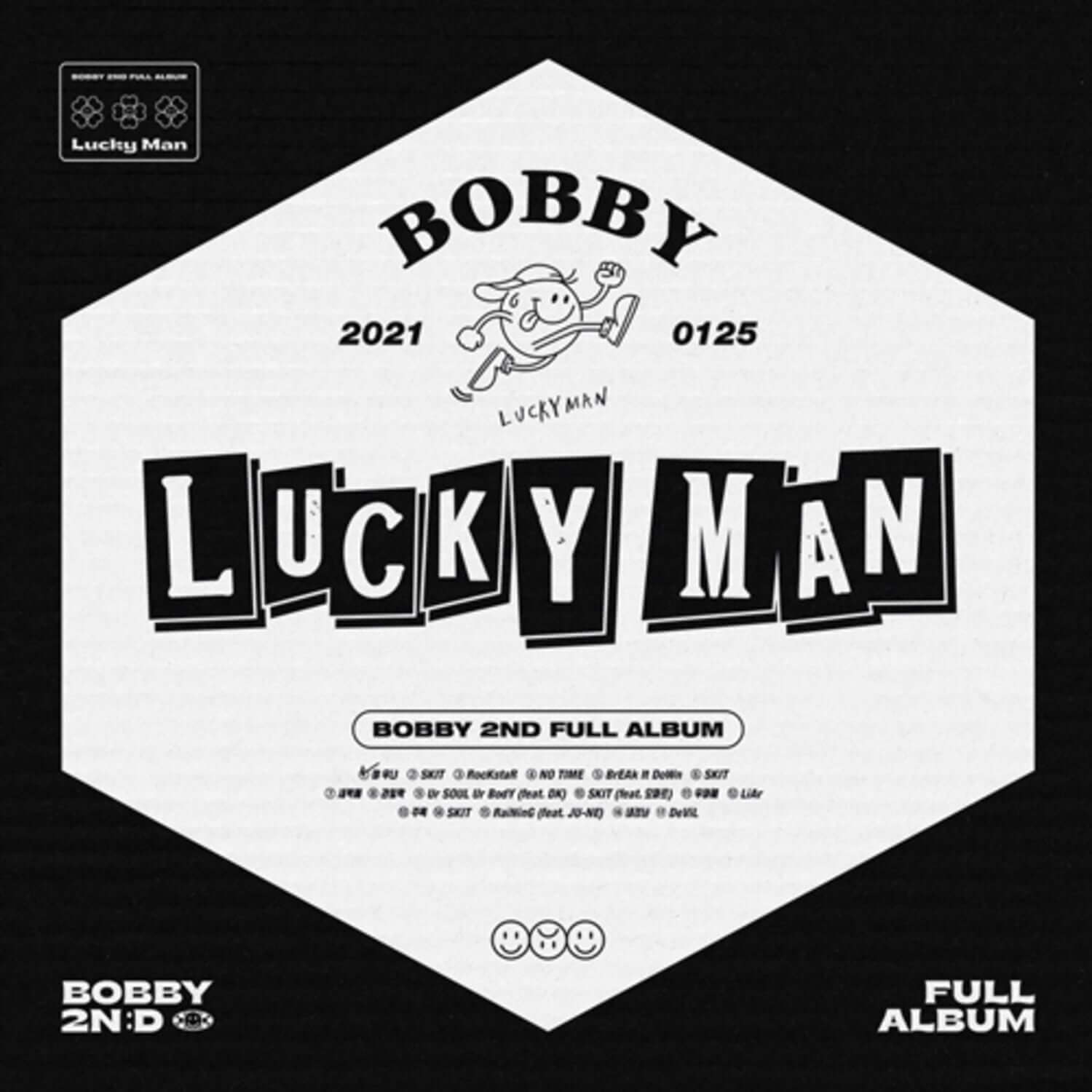 BOBBY - BOBBY 2nd FULL ALBUM [LUCKY MAN] _ A ver. - Album Kpop : pochette visuelle noire Lucky Man avec logo Bobby.