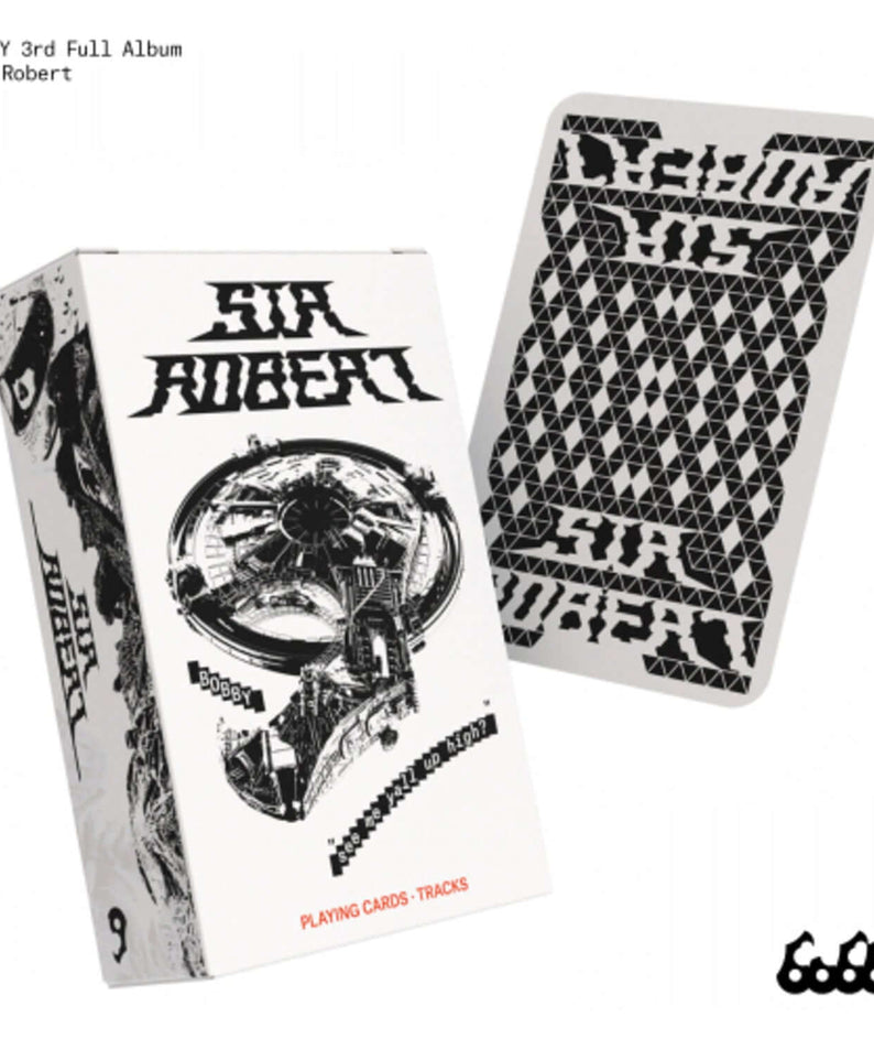 BOBBY - [Sir. Robert] - Album Kpop, pochette avec cartes, visuel noir et blanc, BOBBY sur fond blanc, CD/album