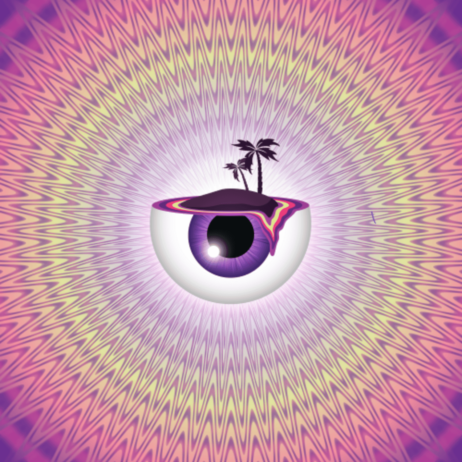 BORAN - EP1st Album [TREASURE ISLAND] - Album Kpop : visuel eye-candy avec œil, palmier et ambiance tropicale.